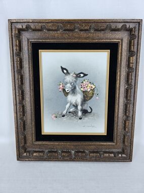 Framed Donkey Art Print with Pink and Gray Accents